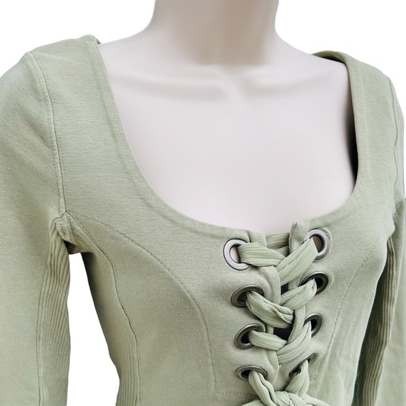 Free People Looking Back Ribbed Top Light Celery Green size xsmall - Picture 8 of 14